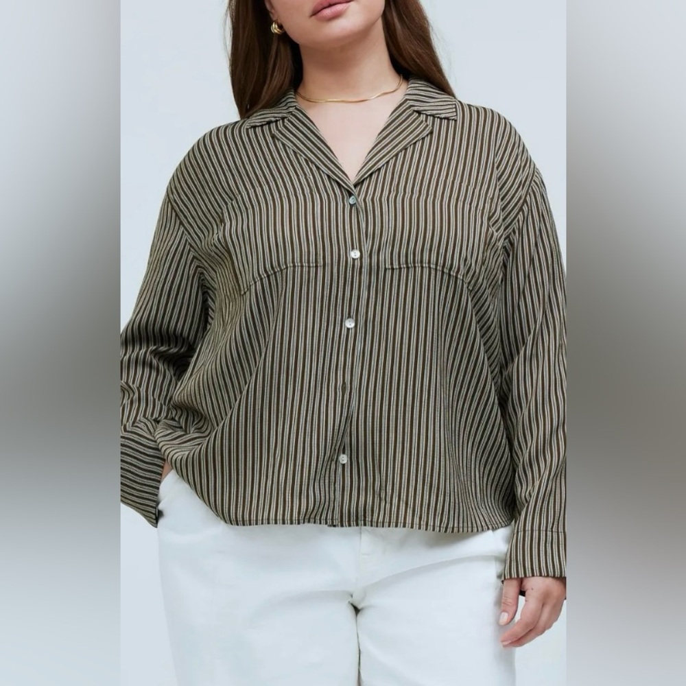 MADEWELL Resort Long-Sleeve Shirt in Stripe Seersucker (L)